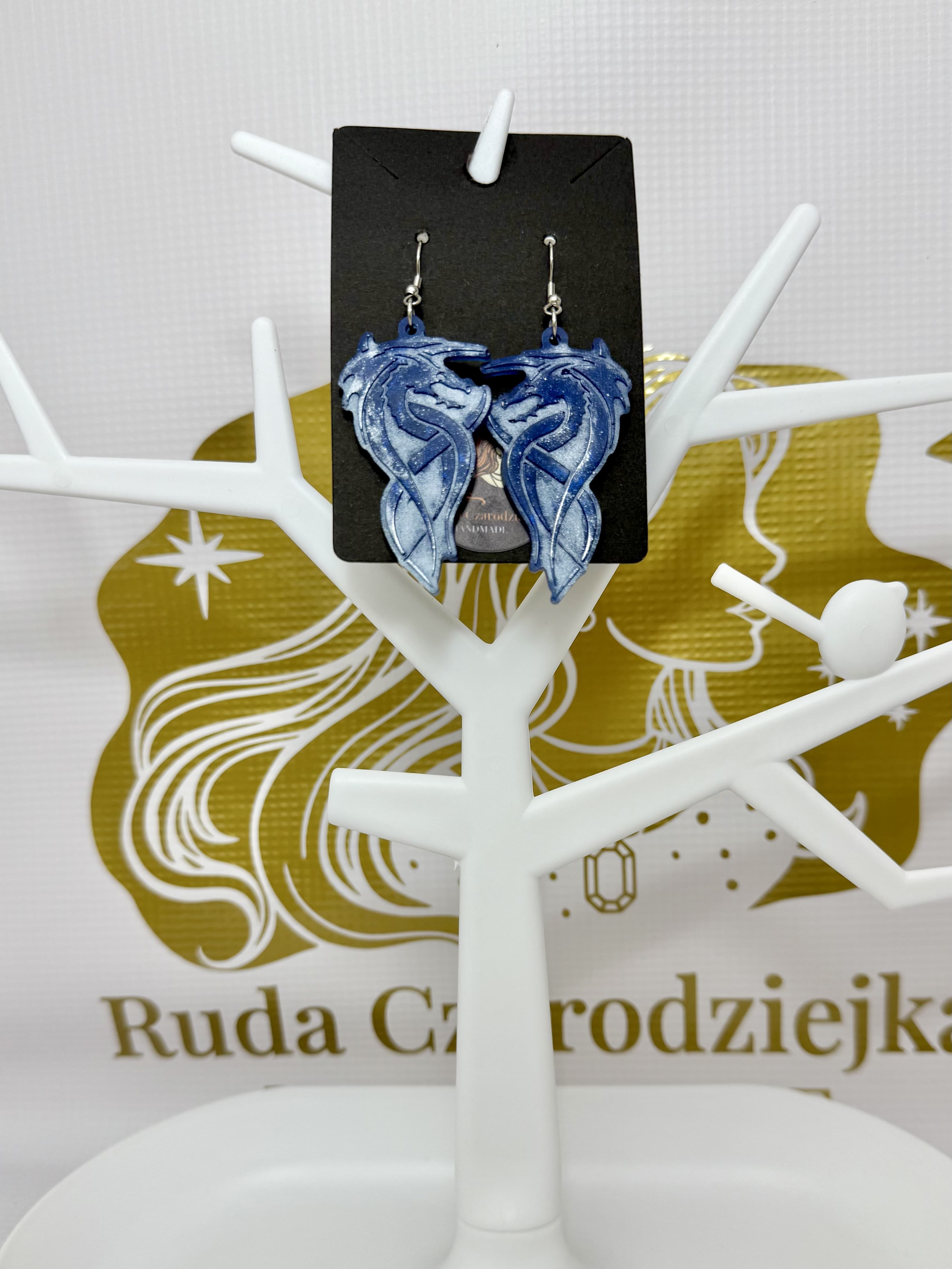 Kolczyki niebieskie splątane smoki
